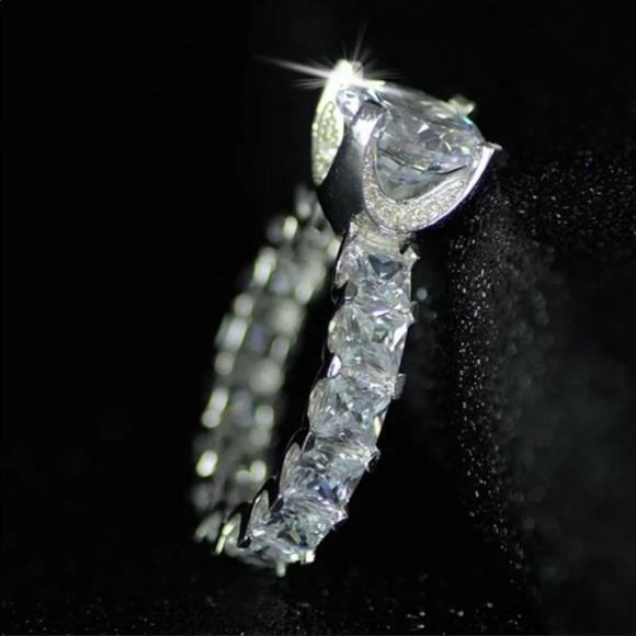 DIAMOND 925 STERLING SILVER ENGAGEMENT RING - Picture 4 of 6